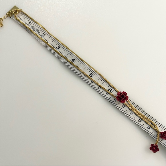 Vintage June Birth Flower Necklace and Earrings Set Gold Tone Red Rose Enamel - Picture 12 of 16